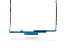 Blue titanium triple bar necklace with pearl - Nautilus Collection by Decimononic