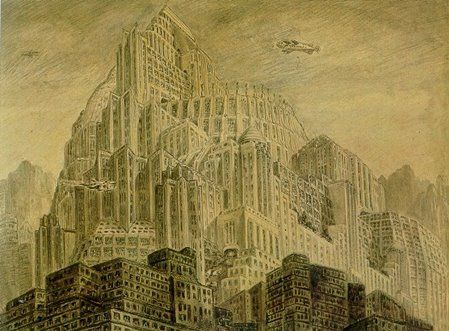 Metropolis - City of the sons colored pencil and grey wash on paper - Erich Kettelhut