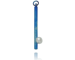 Blue titanium long bar pendant with pearl - Nautilus Collection by Decimononic