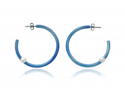 Blue titanium hoop earrings with pearls - Nautilus Collection by Decimononic