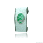 Titanium bracelet with galuchat and variscite cabochon set in sterling silver bezel - Variscia Collection by Decimononic